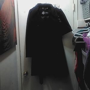 Women's Large Black Double-breasted Belted Peacoat